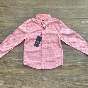 Vineyard Vines Pink Gingham Whale Shirt